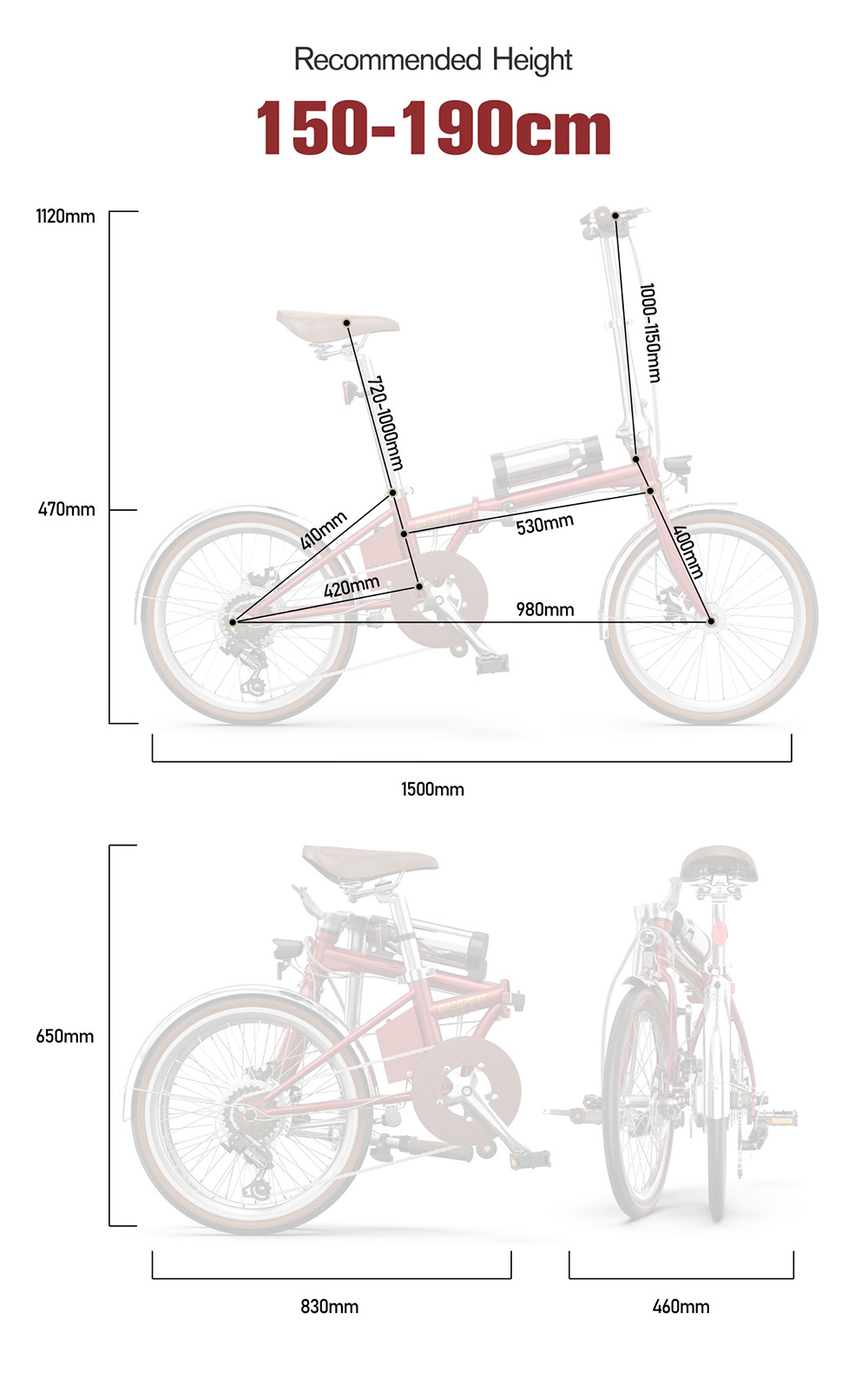 ONESPORT OT02 Pro Falt-Elektrofahrrad, 250-W-Motor, 36-V-5,2-Ah-Akku, 20-Zoll-Reifen, 25 km/h H&ouml;chstgeschwindigkeit, 25 km Reichweite, mechanische Scheibenbremse, Shimano 7-Gang-Schaltung &ndash; Rot