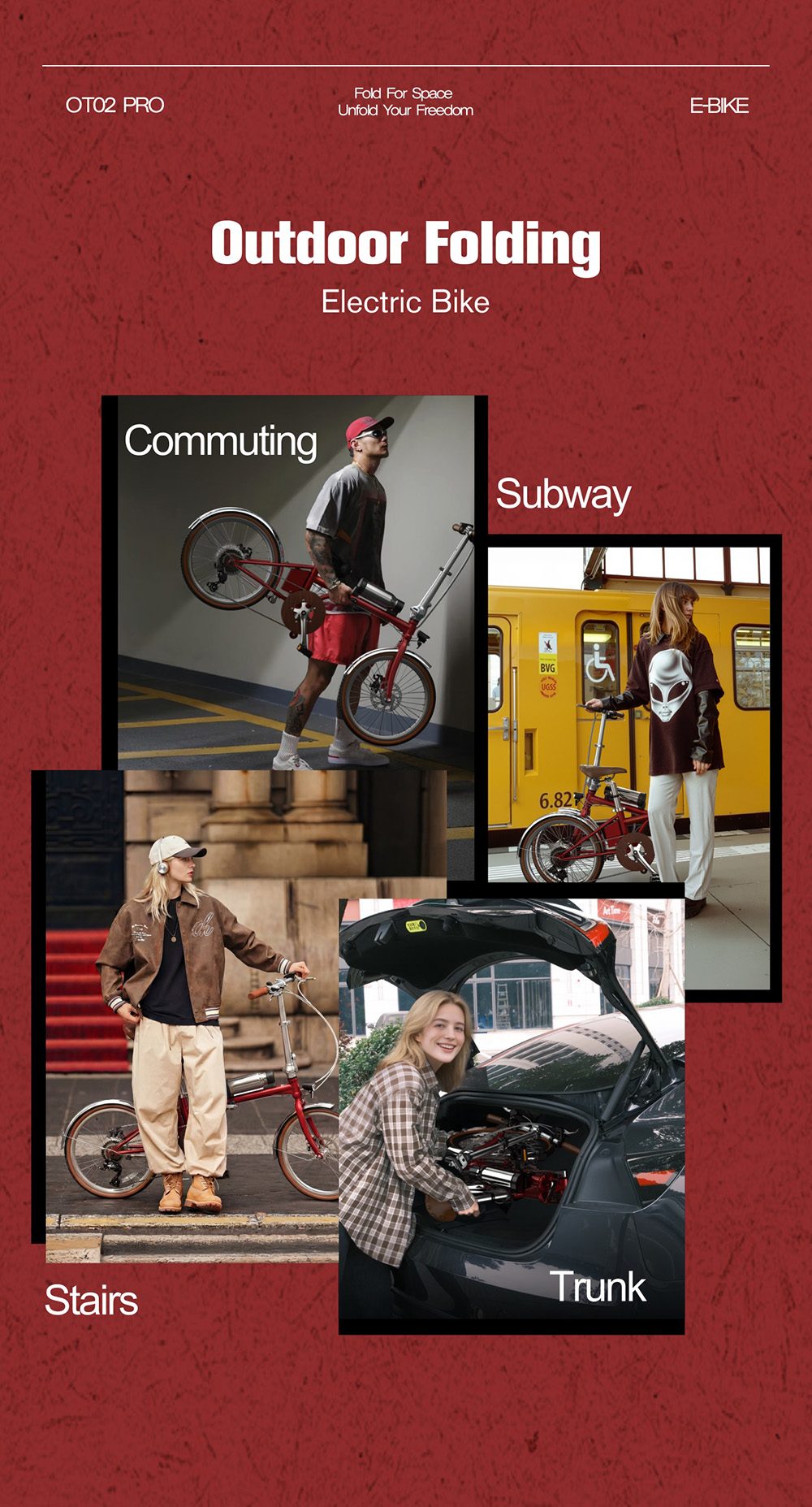 ONESPORT OT02 Pro Falt-Elektrofahrrad, 250-W-Motor, 36-V-5,2-Ah-Akku, 20-Zoll-Reifen, 25 km/h H&ouml;chstgeschwindigkeit, 25 km Reichweite, mechanische Scheibenbremse, Shimano 7-Gang-Schaltung &ndash; Rot