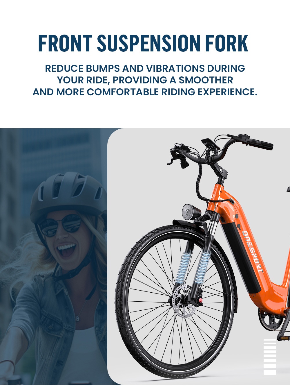 ONESPORT OT05 Pro Electric Bike, 250W Motor, 36V 22.5Ah batéria, pneumatiky 700*50C, max. rýchlosť 25km/h, dojazd 140km, hydraulické kotúčové brzdy, predná odpružená vidlica, Shimano 7 rýchlostí - oranžová