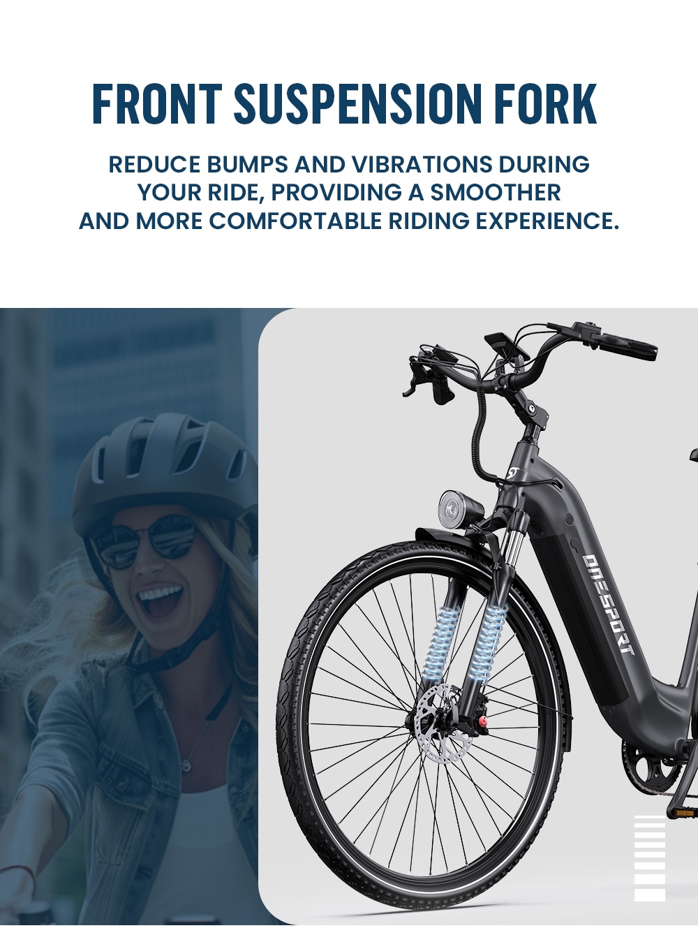 ONESPORT OT05 Pro Elektrofahrrad, 250W Motor, 36V 22,5Ah Batterie, 700*50C Reifen, 25 km/h H&ouml;chstgeschwindigkeit, 140 km Reichweite, hydraulische Scheibenbremsen, Vorderradaufh&auml;ngung, Shimano 7-Gang-Schaltung &ndash; Tech Grau