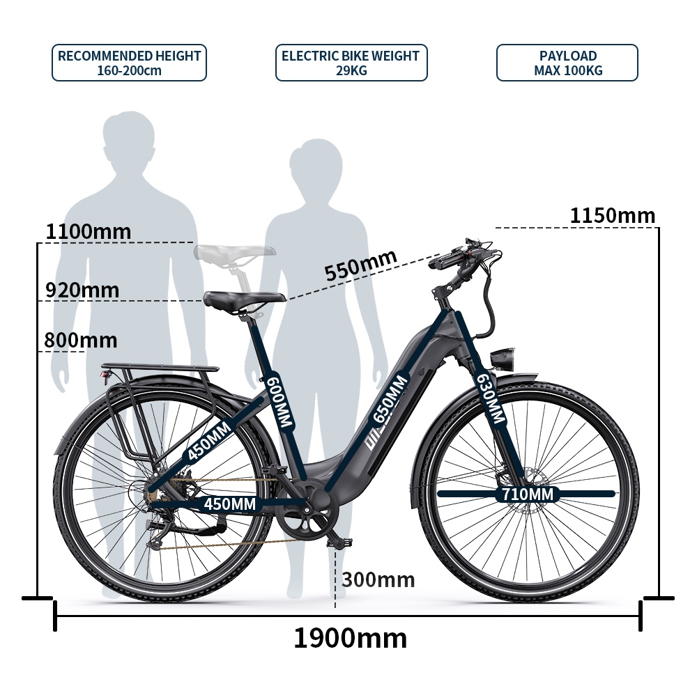 ONESPORT OT05 Pro Elektrofahrrad, 250W Motor, 36V 22,5Ah Batterie, 700*50C Reifen, 25 km/h H&ouml;chstgeschwindigkeit, 140 km Reichweite, hydraulische Scheibenbremsen, Vorderradaufh&auml;ngung, Shimano 7-Gang-Schaltung &ndash; Tech Grau