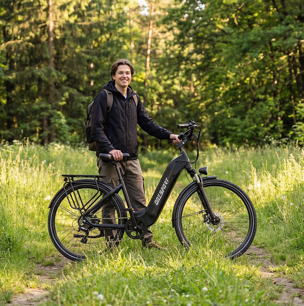 ONESPORT OT05 Pro Elektrofahrrad, 250W Motor, 36V 22,5Ah Batterie, 700*50C Reifen, 25 km/h H&ouml;chstgeschwindigkeit, 140 km Reichweite, hydraulische Scheibenbremsen, Vorderradaufh&auml;ngung, Shimano 7-Gang-Schaltung &ndash; Tech Grau