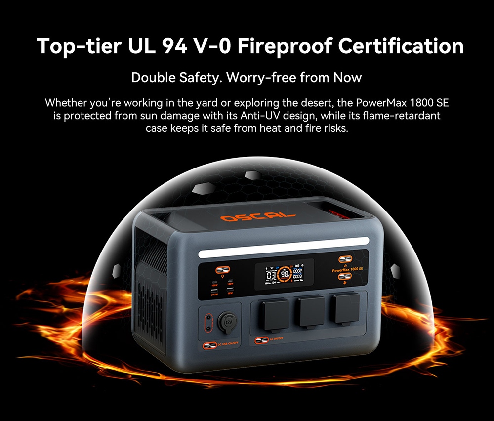 Prenosná napájacia stanica Oscal PowerMax 1800 SE, 1024Wh LiFePO₄ batéria, 1800W menovitý výkon / 3600W prepätie, 10 výstupov, 800W solárne napájanie & 700W AC rýchle nabíjanie, 0.01s UPS, čistá sínusová vlna striedavého prúdu pre vonkajšie & amp; domáce zálohovanie