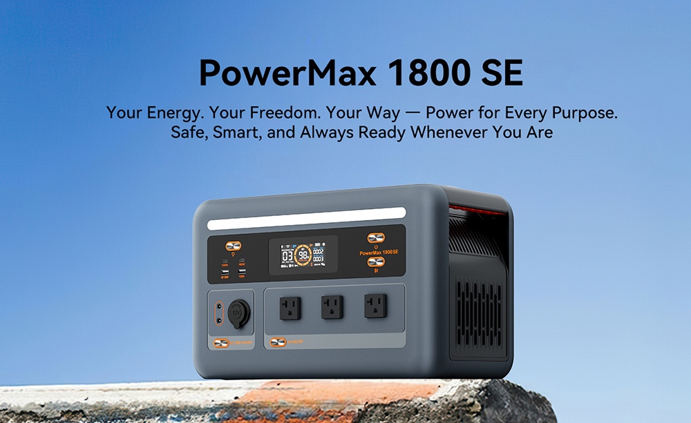 Oscal PowerMax 1800 SE Portable Power Station, 1024Wh LiFePO₄ Battery, 1800W Rated / 3600W Surge, 10 Outputs, 800W Solar & 700W AC Fast Charging, 0.01s UPS, Pure Sine Wave AC for Outdoor & Home Backup