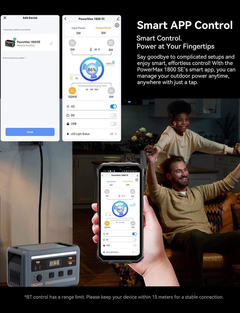 Oscal PowerMax 1800 SE Portable Power Station, 1024Wh LiFePO₄ Battery, 1800W Rated / 3600W Surge, 10 Outputs, 800W Solar & 700W AC Fast Charging, 0.01s UPS, Pure Sine Wave AC for Outdoor & Home Backup