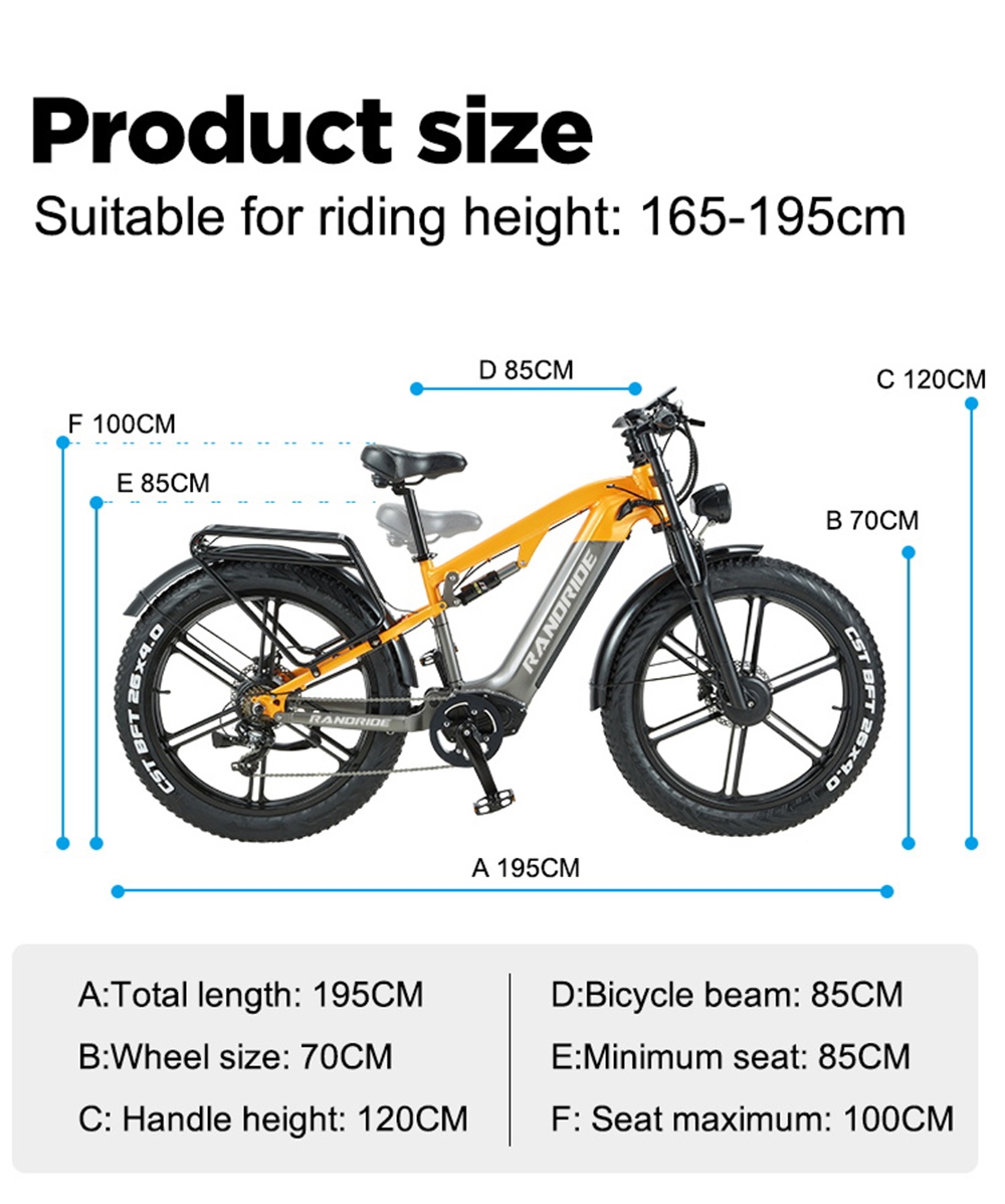 Elektrobicykel RANDRIDE YX80M-2, motor 1000W*2, batéria 48V 20Ah, pneumatiky 26*4,0 palca, max. rýchlosť 45 km/h, dvojkotúčové brzdy, celoodpružený, 7-stupňová prevodovka Shimano