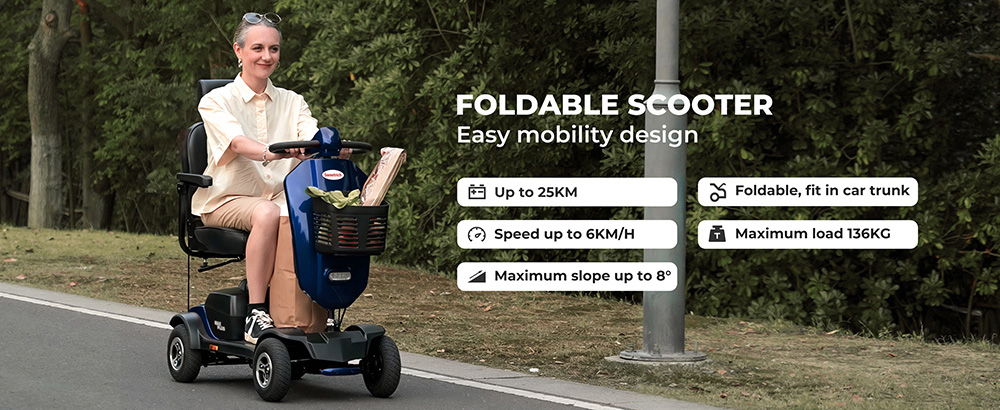 Sweetrich Max Plus Mobility Scooter, 300W Motor, 24V 20Ah Battery, 9 inch Tires, 6km/h Max Speed, 25km Range - Blue