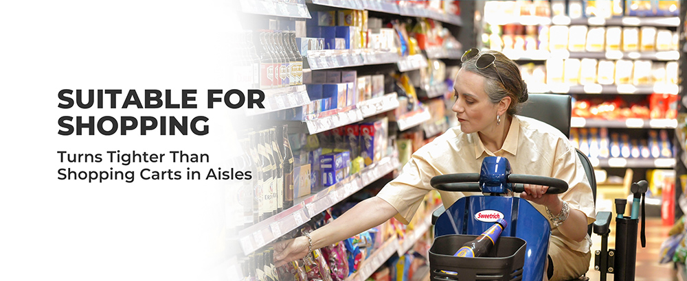 Sweetrich Max Plus Mobility Scooter, 300W Motor, 24V 20Ah Battery, 9 inch Tires, 6km/h Max Speed, 25km Range - Blue