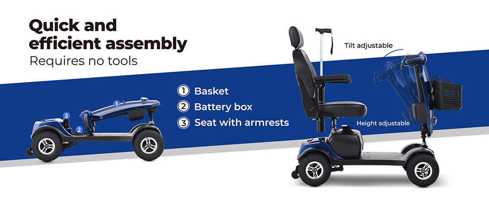 Sweetrich Max Plus Mobility Scooter, 300W Motor, 24V 20Ah Battery, 9 inch Tires, 6km/h Max Speed, 25km Range - Blue