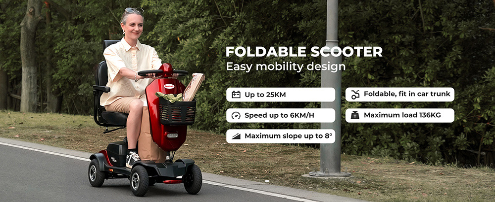 Scooter de mobilit&eacute; Sweetrich Max Plus, moteur 300 W, batterie 24 V 20 Ah, pneus 9 pouces, vitesse maximale 6 km/h, autonomie 25 km - Rouge