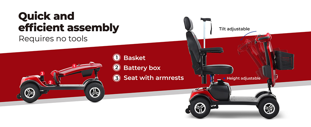 Scooter de mobilit&eacute; Sweetrich Max Plus, moteur 300 W, batterie 24 V 20 Ah, pneus 9 pouces, vitesse maximale 6 km/h, autonomie 25 km - Rouge