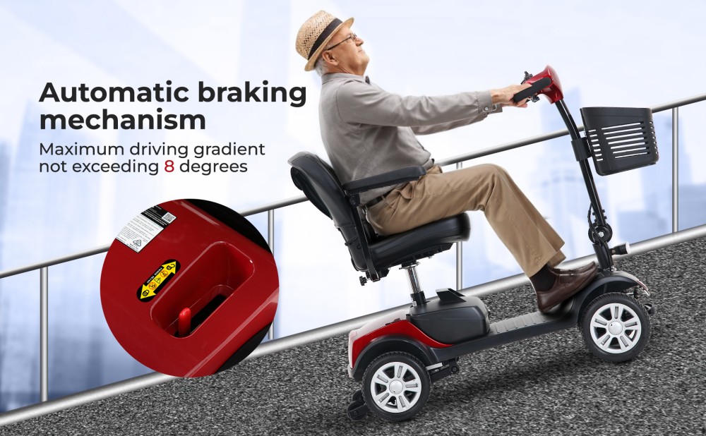 Sweetrich S1 Sport Mobility Scooter, 300W motor, 24V 12Ah batéria, max. rýchlosť 8 km/h, dojazd 15 km - červená