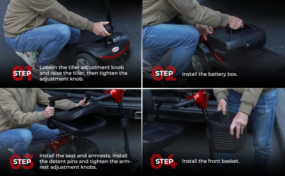 Sweetrich S1 Sport Mobility Scooter, 300W motor, 24V 12Ah batéria, max. rýchlosť 8 km/h, dojazd 15 km - červená