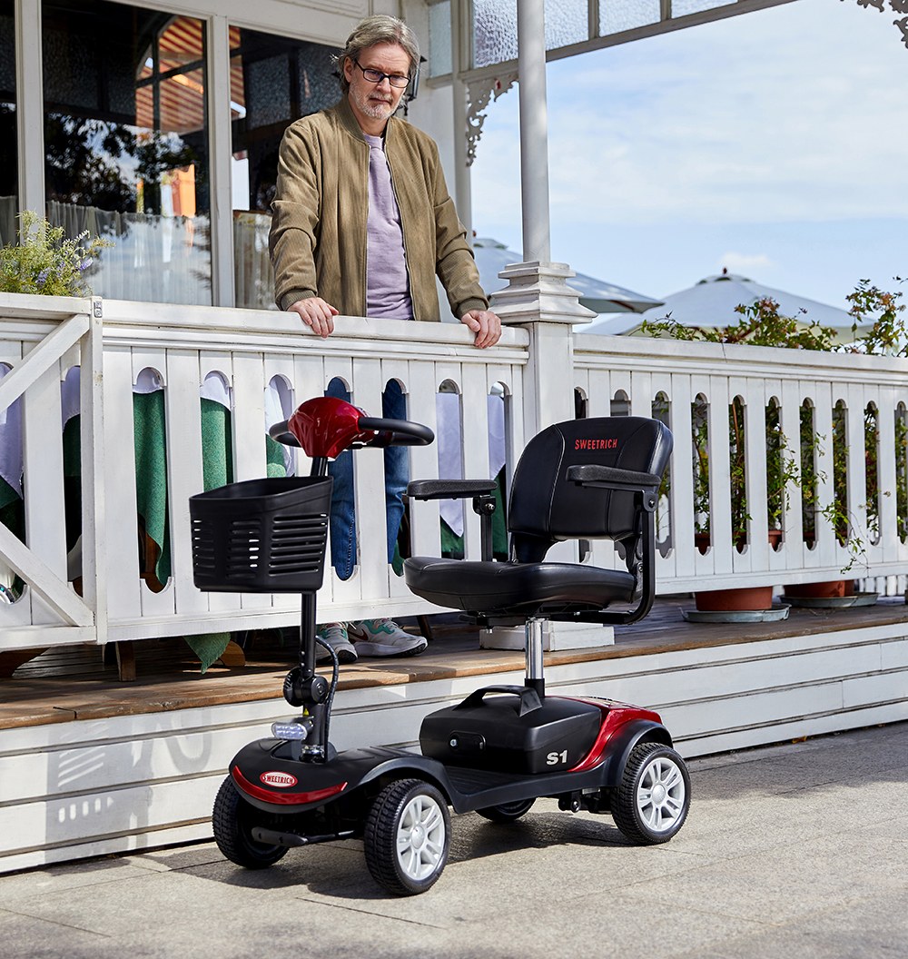 Sweetrich S1 Sport Mobility Scooter, 300W motor, 24V 12Ah batéria, max. rýchlosť 8 km/h, dojazd 15 km - červená