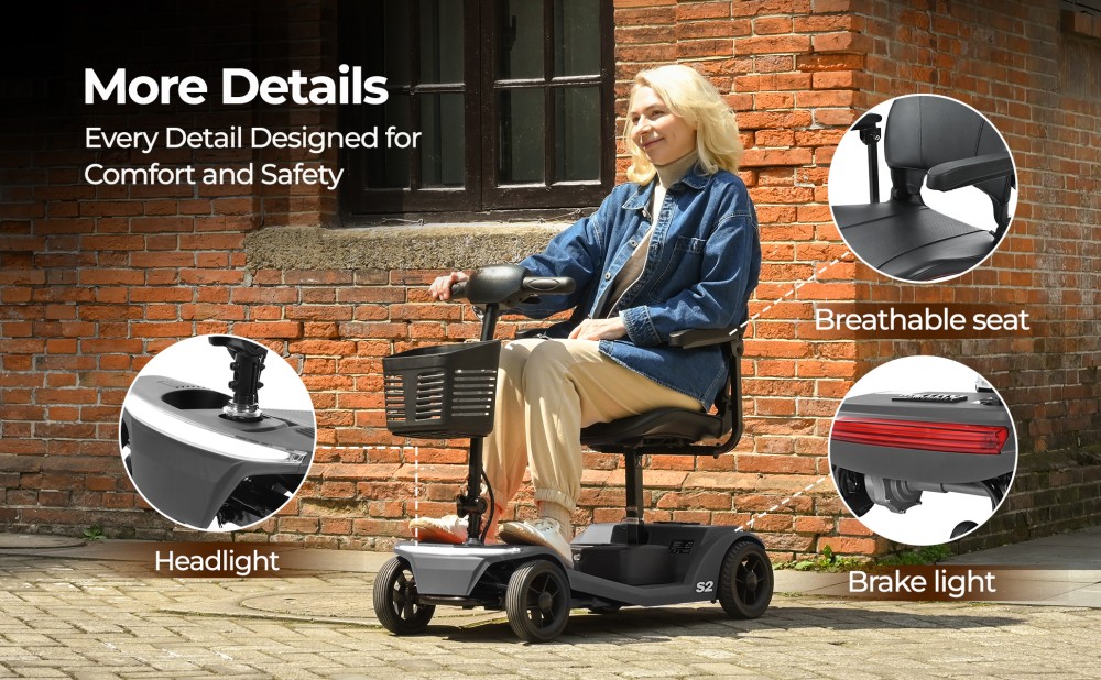 Sweetrich S2 Mobility Scooter, 250W motor, 24V 12Ah batéria, max. rýchlosť 6 km/h, dojazd 15 km - čierny