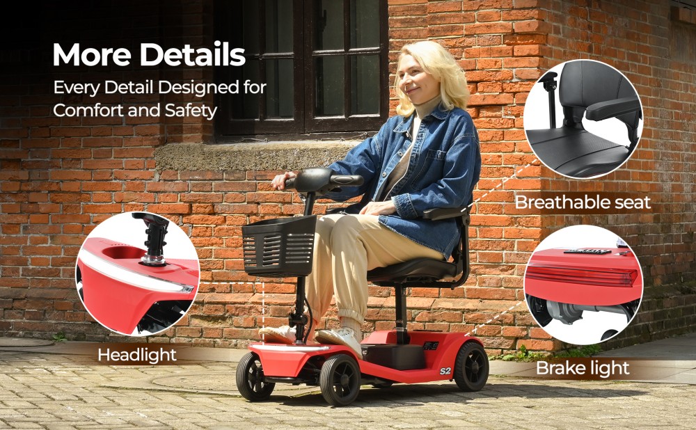 Sweetrich S2 Mobility Scooter, 250W motor, 24V 12Ah batéria, max. rýchlosť 6 km/h, dojazd 15 km - červená