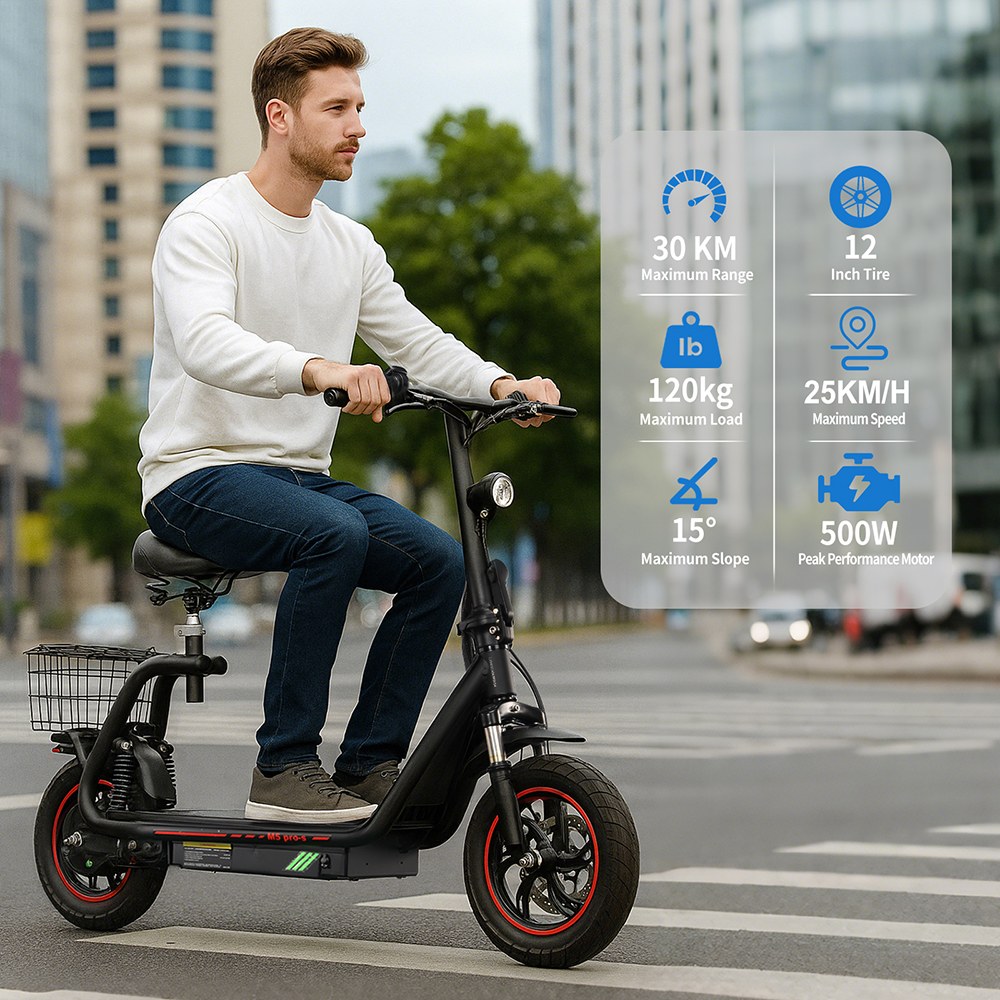 TWOFISH M5 PRO-S Electric Scooter, 500W Motor, 48V 13Ah Battery, 12-inch Tires, 25km/h Max Speed, 30km Range, Dual Disc Brake, Dual Front & Rear Suspension