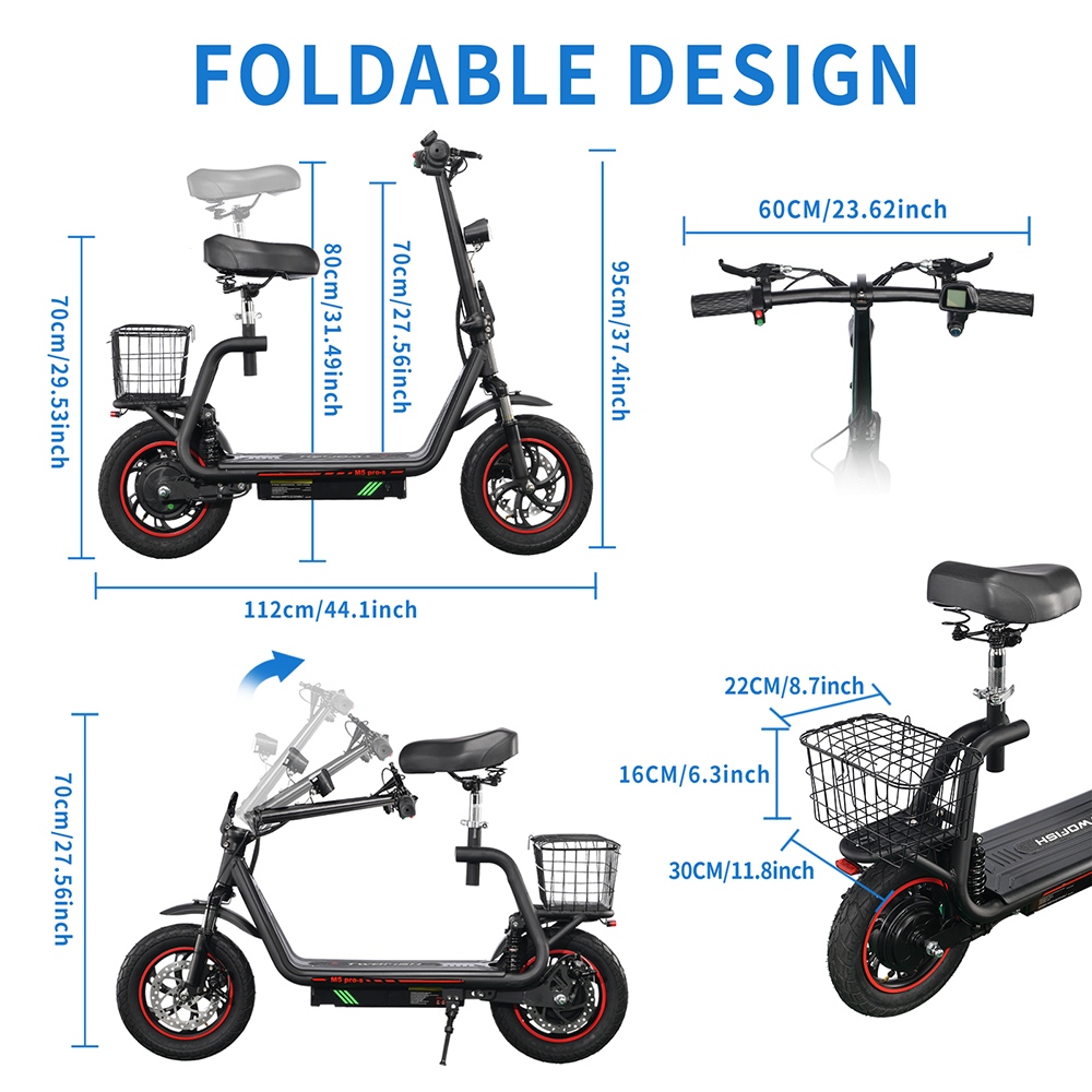 TWOFISH M5 PRO-S Electric Scooter, 500W Motor, 48V 13Ah Battery, 12-inch Tires, 25km/h Max Speed, 30km Range, Dual Disc Brake, Dual Front & Rear Suspension