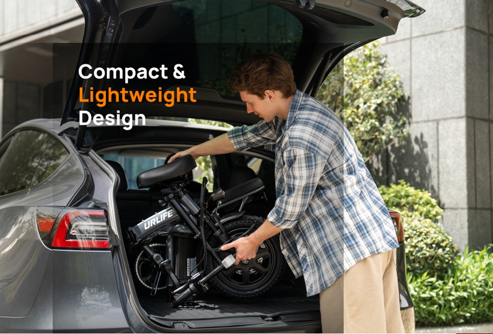 URLIFE F1L Skladací elektrický bicykel, 250W motor, 48V 7.5Ah batéria, 14 palcové pneumatiky, max. rýchlosť 25km/h, dojazd 60km, kotúčové brzdy, predný & stredový tlmič, LCD displej - sivý