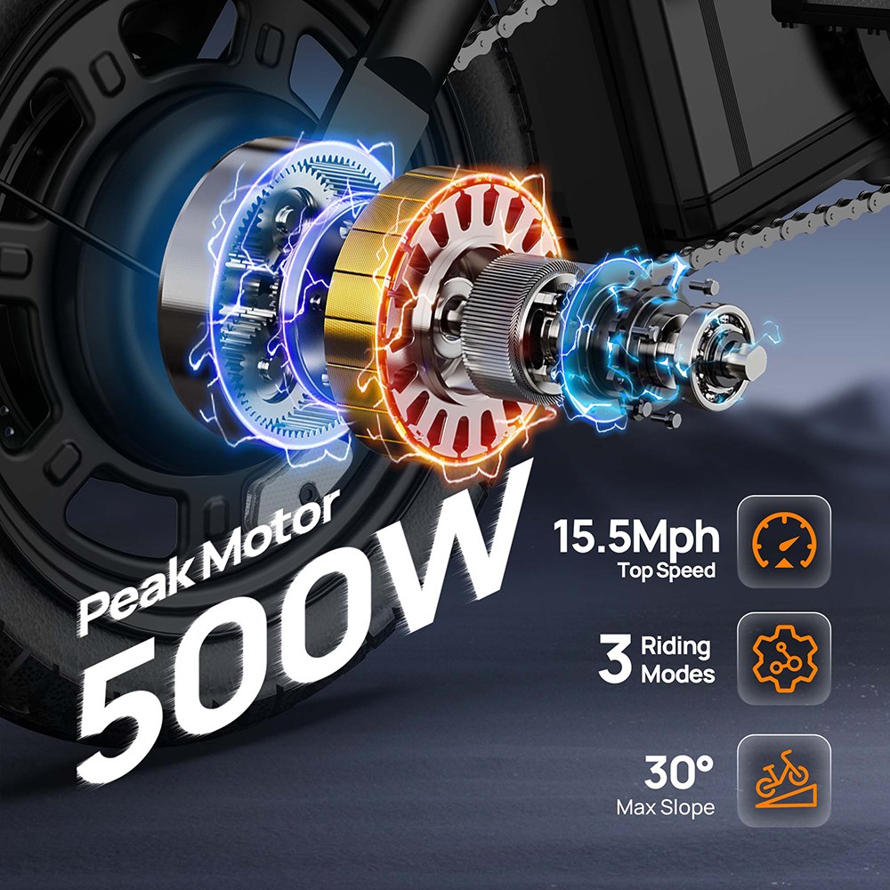 URLIFE F1L Skladací elektrický bicykel, 250W motor, 48V 7.5Ah batéria, 14 palcové pneumatiky, max. rýchlosť 25km/h, dojazd 60km, kotúčové brzdy, predný & stredový tlmič, LCD displej - sivý