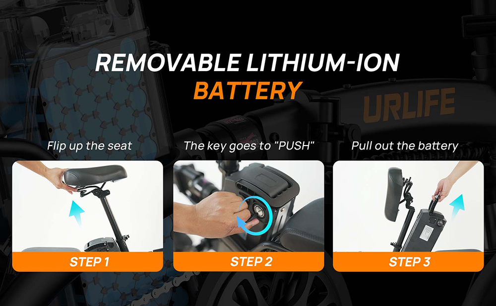 URLIFE F1L Skladací elektrický bicykel, 250W motor, 48V 7.5Ah batéria, 14 palcové pneumatiky, max. rýchlosť 25km/h, dojazd 60km, kotúčové brzdy, predný & stredný tlmič, LCD displej - sivý