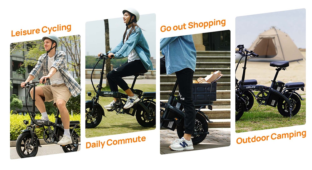 URLIFE F1L Skladací elektrický bicykel, 250W motor, 48V 7.5Ah batéria, 14 palcové pneumatiky, max. rýchlosť 25km/h, dojazd 60km, kotúčové brzdy, predný & stredový tlmič, LCD displej - sivý