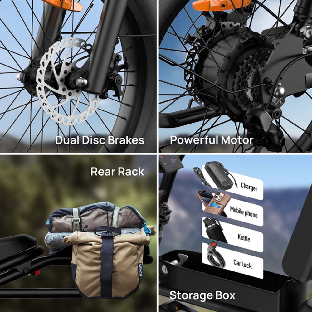 URLIFE T2 Electric Bike, 500W motor, 48V 15,6Ah batéria, 20*4,0 palcové pneumatiky, max. rýchlosť 25 km/h, dojazd 160 km, dvojkotúčové brzdy, celoodpružený, Shimano 7 rýchlostí - čierny