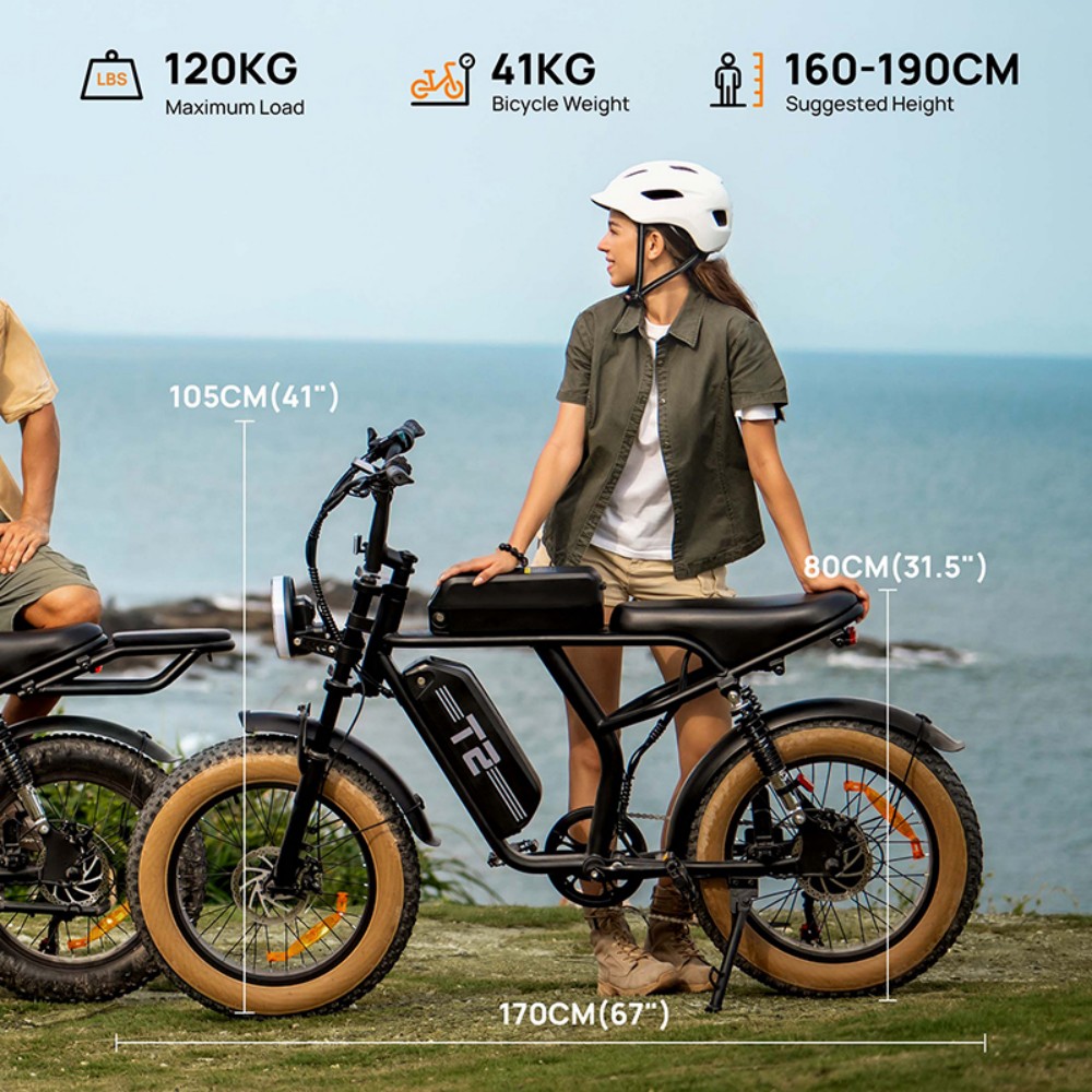 URLIFE T2 Electric Bike, 500W Motor, 48V 15,6Ah Battery, 20*4.0 palcové pneumatiky, max. rýchlosť 25 km/h, dojazd 160 km, dvojkotúčové brzdy, plné odpruženie, 7-rýchlostný prevod Shimano - hnedý