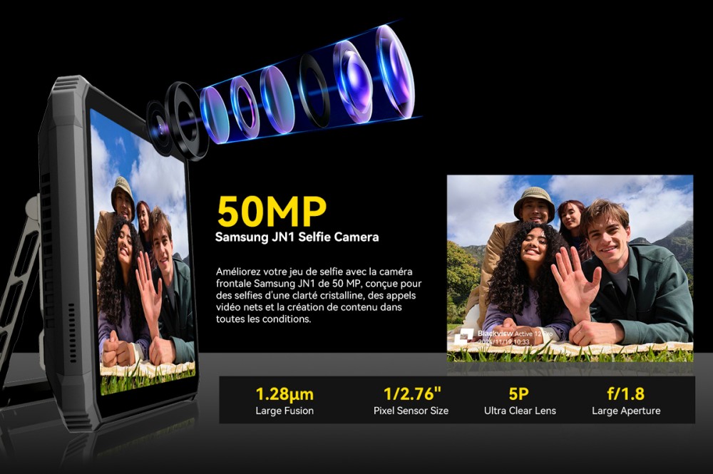 Blackview Active 12 Pro 5G Projecteur AI Tablette Robuste, Projection 1080P 120 pouces 200LM, Android 15, Écran IPS 11 pouces 1920*1200, MT6878 8 cœurs, 12 Go + 24 Go de RAM extensible, 256 Go de ROM, Batterie 30000 mAh, Charge rapide 120W, Caméra 50MP+108MP, Wi-Fi 6E