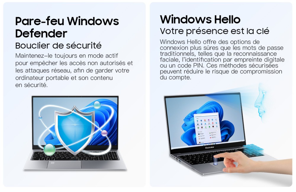 Blackview AceBook 8 Ordinateur portable, écran IPS 15,6 pouces 1920*1080, processeur Intel N150, 16 Go de RAM, 512 Go de SSD, 2*USB 3.0, 1*USB 2.0, 1*USB-C, 1*HDMI 2.0, 1*prise audio, 1*emplacement pour carte MicroSD, batterie 38Wh, charge 36W.