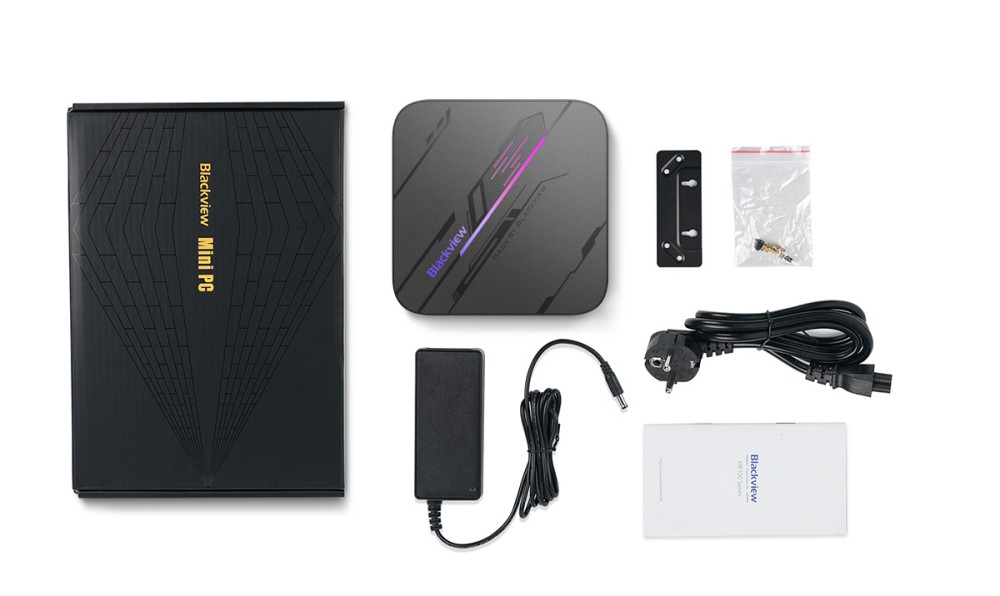 Blackview MP100 Mini PC, AMD Ryzen 7 7430U 6 cœurs, jusqu'à 4,3 GHz, 16 Go de RAM, 512 Go de SSD, triple affichage DP+HDMI+Type-C, WiFi 6 Bluetooth 5.2, 2*Type-C entièrement fonctionnels, 2*USB 3.2, 1*USB 2.0, 1*RJ45, 1*prise audio