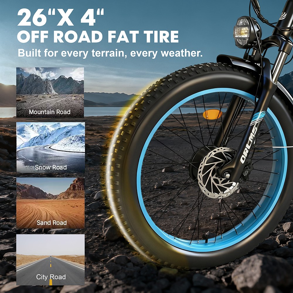 Orlms V3 Electric Bike, 1000W*2 Motor, 60V 25Ah Battery, 26*4.0 inch Tires, 26*4.0 inch Tires, 25km/h Max Speed, 120km Max Range, Hydraulic Brakes, Suspension Front Fork, 7-speed - Green