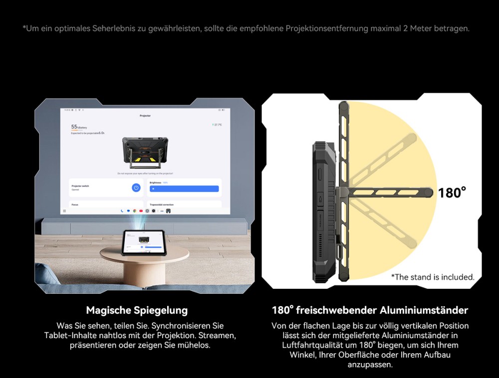Blackview Active 12 Pro 5G Projektor AI Rugged Tablet, 200LM 120 Zoll 1080P Projektion, Android 15, 11 Zoll 1920*1200 IPS Bildschirm, MT6878 8 Kerne, 12GB + 24GB Erweiterungs-RAM 256GB ROM, 30000mAh Akku, 120W Schnellladung, 50MP+108MP Kamera, WiFi 6E