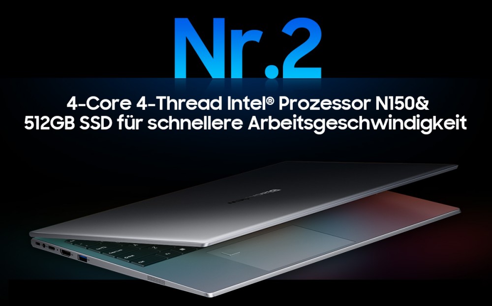 Blackview AceBook 8 Laptop, 15,6 Zoll 1920*1080 IPS-Bildschirm, Intel N150 4-Kern Max 3,6GHz, 16GB RAM 512GB SSD, Dual-Band WLAN Bluetooth 5.0, 2*USB 3.0 1*USB 2.0 1*USB-C 1*HDMI 2.0 1*Audiobuchse 1*MicroSD-Kartensteckplatz, 38Wh Akku 36W Ladegerät
