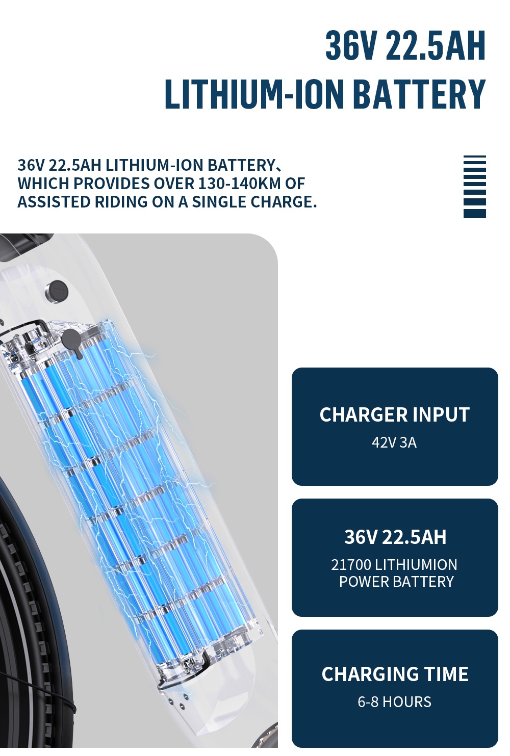 Onesport OT05 Pro V&eacute;lo &eacute;lectrique, moteur 250 W, batterie 36 V 22,5 Ah, pneus 700 x 50 C, vitesse maximale 25 km/h, autonomie 140 km, freins &agrave; disque hydrauliques, fourche &agrave; suspension avant, transmission Shimano 7 vitesses - Gris