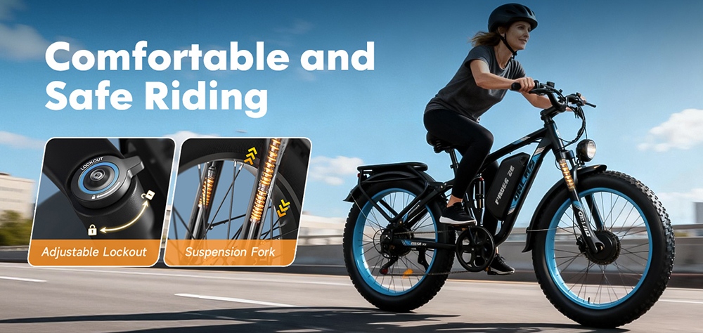 Orlms V3 Electric Bike, 1000W*2 Motor, 60V 25Ah Battery, 26*4.0 inch Tires, 26*4.0 inch Tires, 25km/h Max Speed, 120km Max Range, Hydraulic Brakes, Suspension Front Fork, 7-speed - Green