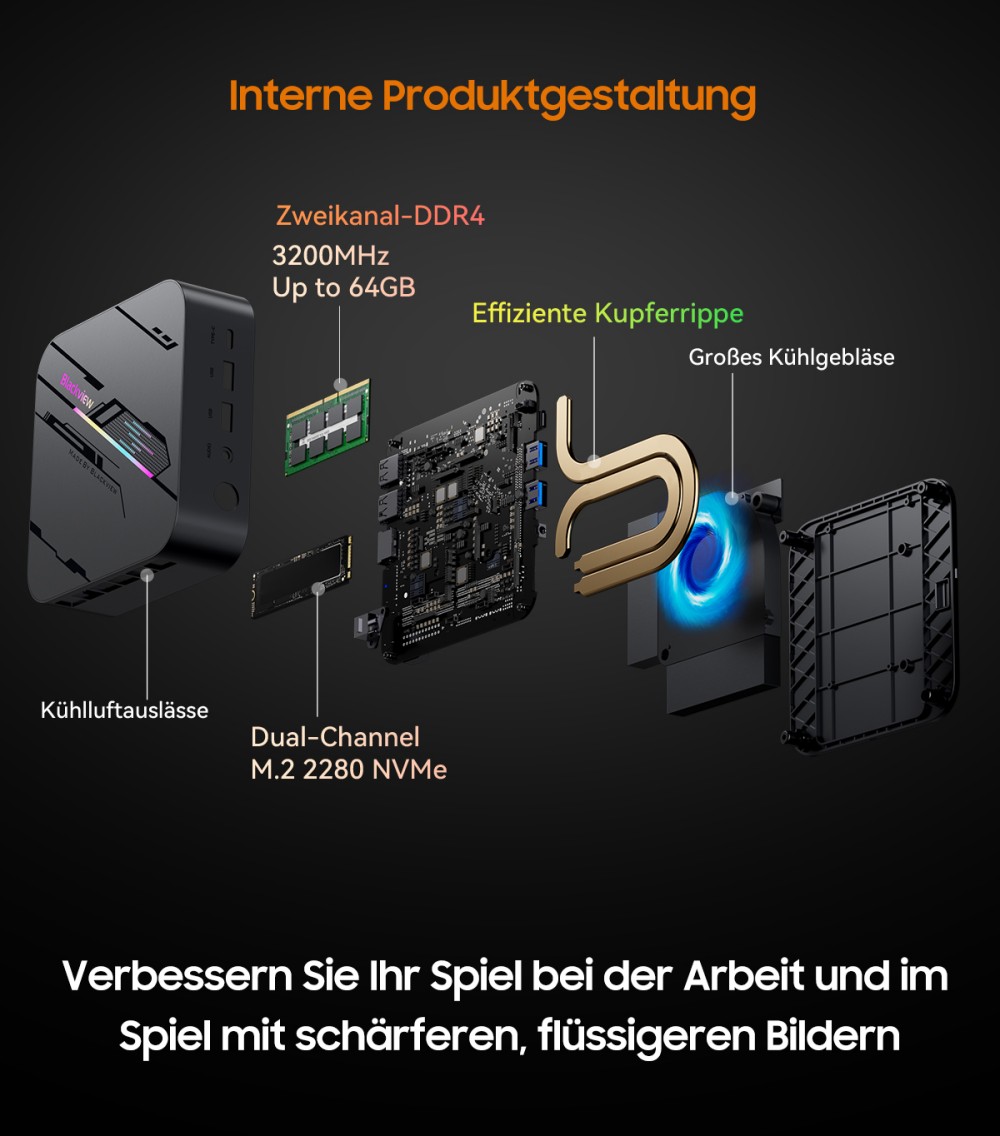 Blackview MP100 Pro Mini-PC, Intel i9-12900HK 14 Kerne, max. 5,0 GHz, 16 GB RAM, 1 TB SSD, HDMI+DP+USB-C Dreifach-4K-Display, WiFi 6 Bluetooth 5.2, 4*USB 3.2 Gen 1 Typ-A, 2*USB 3.2 Gen 2 Typ-A, 1*RJ45, 1*Audio-Buchse