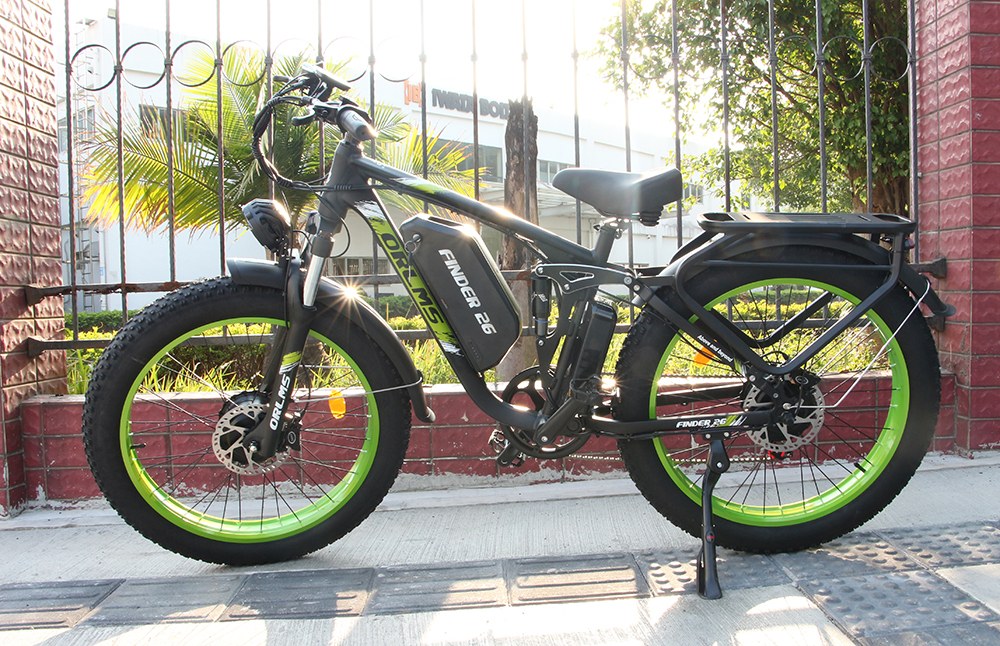 Orlms V3 Electric Bike, 1000W*2 Motor, 60V 25Ah Battery, 26*4.0 inch Tires, 26*4.0 inch Tires, 25km/h Max Speed, 120km Max Range, Hydraulic Brakes, Suspension Front Fork, 7-speed - Green