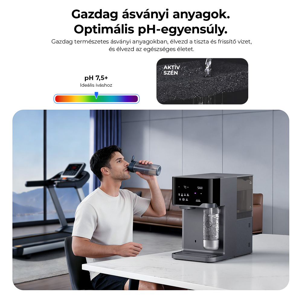 Hydrofast C300 RO Asztali Vízszűrő, Jéghideg és Szénsavas Víz Adagoló, 6-Lépéses Szűrés UV Sterilizálással, 5L Nyersvíz Tartály & 1,5L Tiszított Víz Tartály, Állítható Hőmérséklet és Mennyiség, Intelligens TDS Kijelző