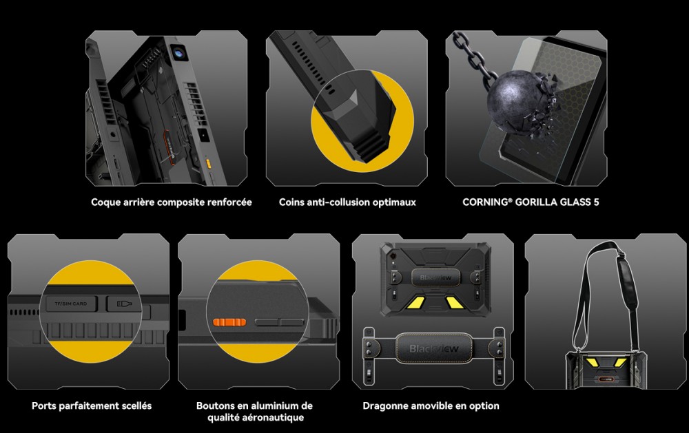 Blackview Active 12 Pro 5G Projecteur AI Tablette Robuste, Projection 1080P 120 pouces 200LM, Android 15, Écran IPS 11 pouces 1920*1200, MT6878 8 cœurs, 12 Go + 24 Go de RAM extensible, 256 Go de ROM, Batterie 30000 mAh, Charge rapide 120W, Caméra 50MP+108MP, Wi-Fi 6E