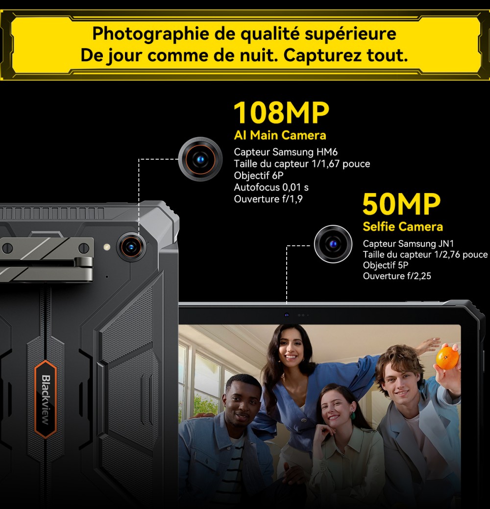 Blackview Active 12 Pro 5G Projecteur AI Tablette Robuste, Projection 1080P 120 pouces 200LM, Android 15, Écran IPS 11 pouces 1920*1200, MT6878 8 cœurs, 12 Go + 24 Go de RAM extensible, 256 Go de ROM, Batterie 30000 mAh, Charge rapide 120W, Caméra 50MP+108MP, Wi-Fi 6E