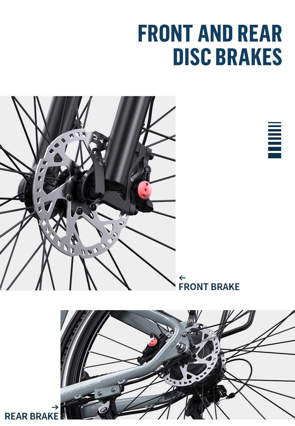 Onesport OT05 Pro V&eacute;lo &eacute;lectrique, moteur 250 W, batterie 36 V 22,5 Ah, pneus 700 x 50 C, vitesse maximale 25 km/h, autonomie 140 km, freins &agrave; disque hydrauliques, fourche &agrave; suspension avant, transmission Shimano 7 vitesses - Gris