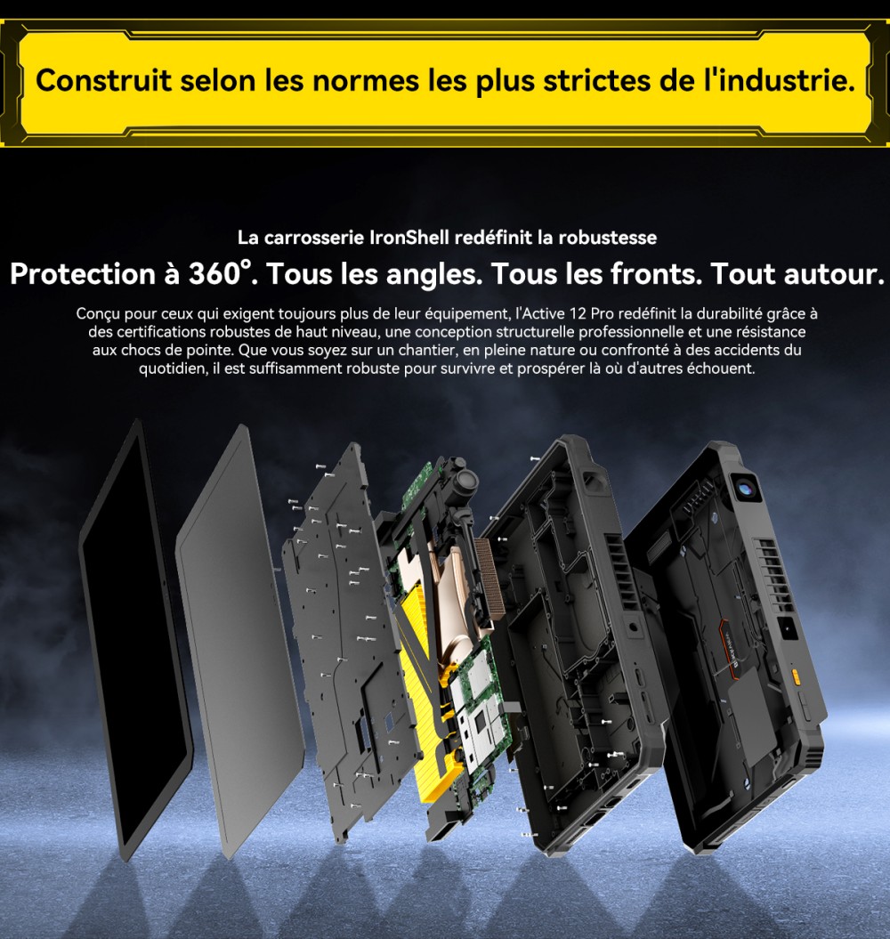 Blackview Active 12 Pro 5G Projecteur AI Tablette Robuste, Projection 1080P 120 pouces 200LM, Android 15, Écran IPS 11 pouces 1920*1200, MT6878 8 cœurs, 12 Go + 24 Go de RAM extensible, 256 Go de ROM, Batterie 30000 mAh, Charge rapide 120W, Caméra 50MP+108MP, Wi-Fi 6E