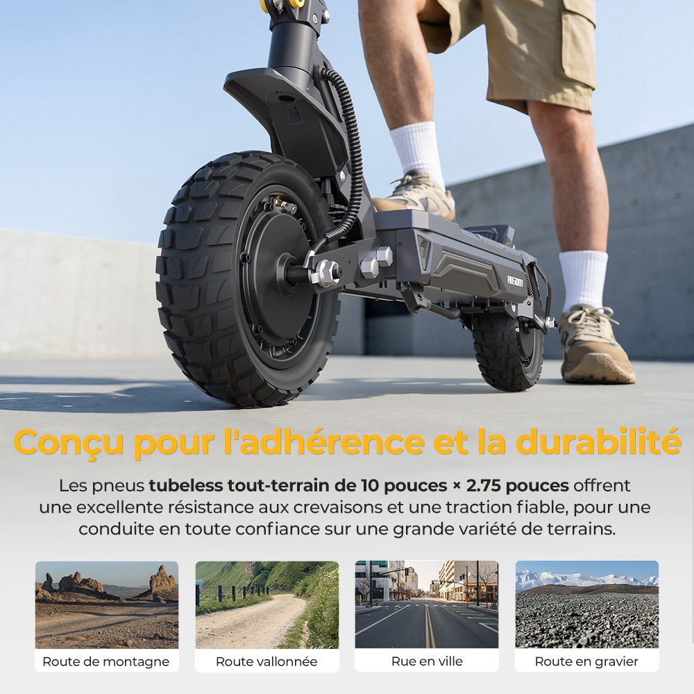 Ausom Gosoul 2 Pro Trottinette &Eacute;lectrique Double Moteur, Moteur 1000W*2, Batterie 48V 18Ah, Pneus 10 pouces, Vitesse Maximale 60km/h, Autonomie 90km, Freins &agrave; Disque Avant & Arri&egrave;re, Double Suspension Avant, D&eacute;verrouillage NFC