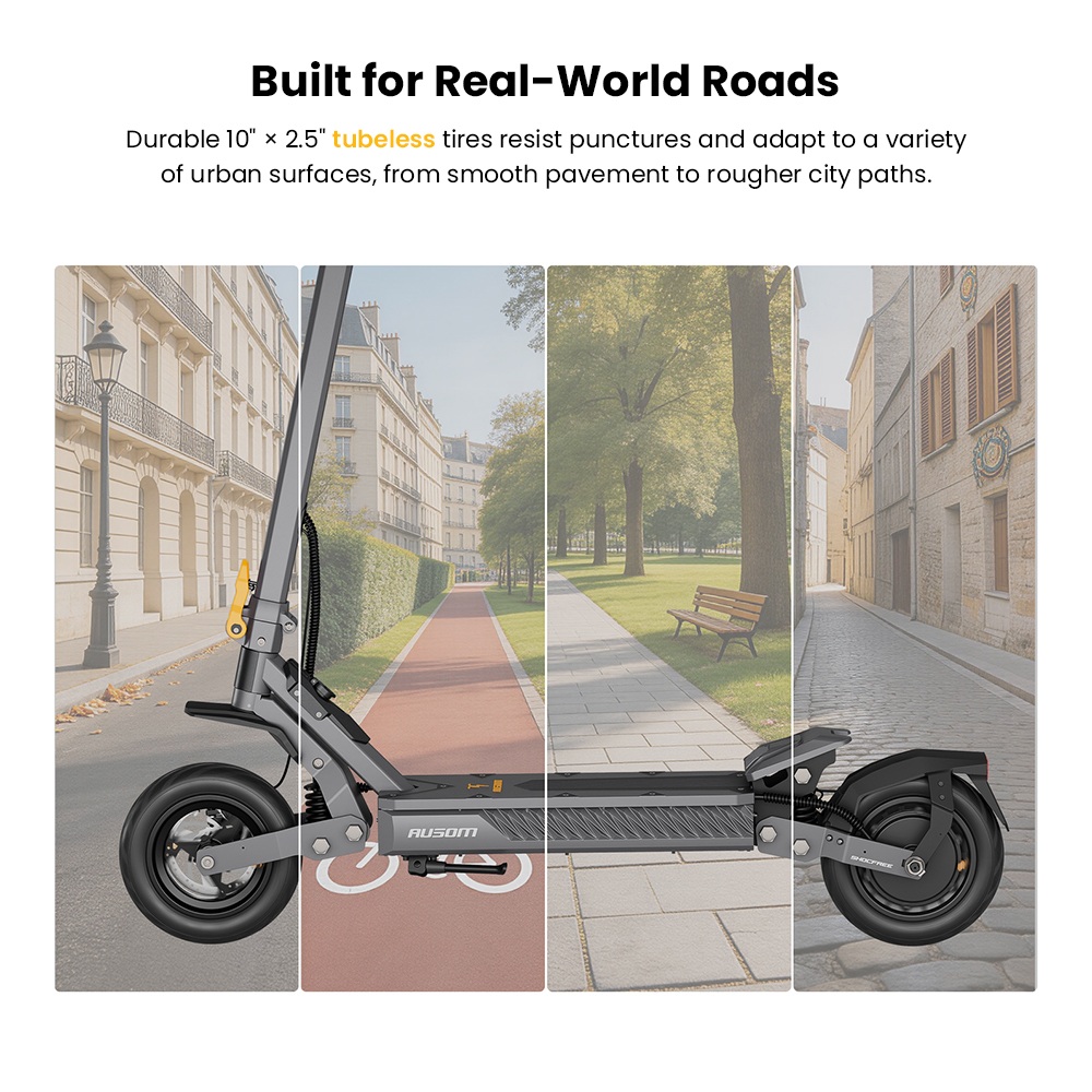 Ausom Gosoul 2 Elektroroller, 800W-Motor, 48V 13Ah-Akku, 10-Zoll-Reifen, 20 km/h H&ouml;chstgeschwindigkeit, 70 km Reichweite, vordere und hintere Scheibenbremsen, doppelte vordere Federung, NFC-Entsperrung