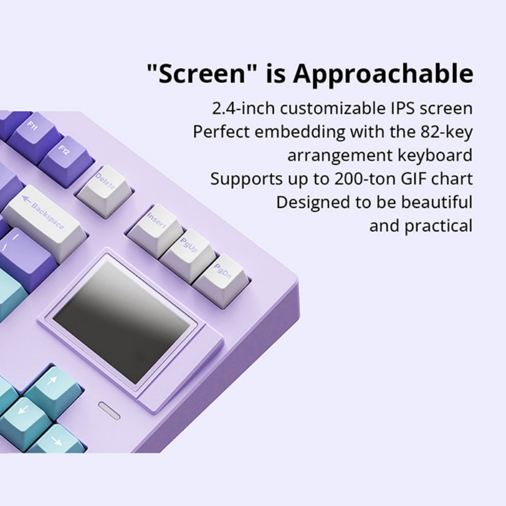 SP-STAR D82 PRO Wireless Mechanical Keyboard, 80% Compact Layout, Tri-Mode 2.4G/Bluetooth/USB-C, 2.4-Inch IPS Screen, Hot-Swappable White Switch V2 Linear, PBT Keycaps, RGB Backlight, Gasket Mount