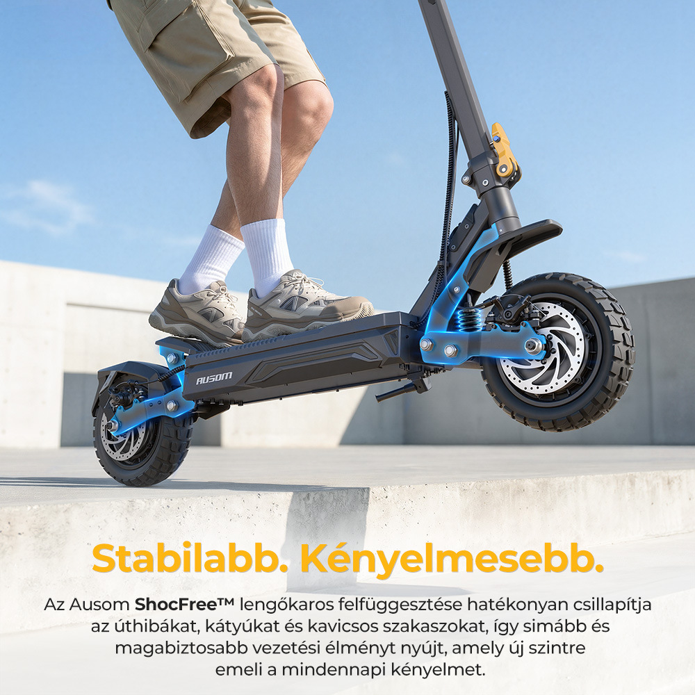 Ausom Gosoul 2 Pro K&eacute;tmotoros Elektromos Roller, 1000W*2 Motor, 48V 18Ah Akkumul&aacute;tor, 10 H&uuml;velykes Gumiabroncsok, 60km/h Maxim&aacute;lis Sebess&eacute;g, 90km Hat&oacute;t&aacute;v, Első & H&aacute;ts&oacute; T&aacute;rcsaf&eacute;k, Kettős Első Felf&uuml;ggeszt&eacute;s, NFC Felold&aacute;s