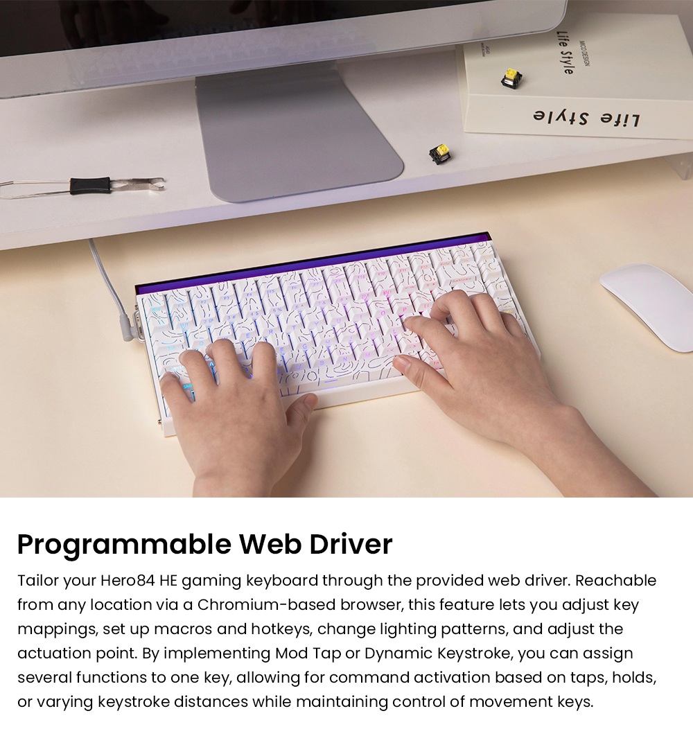 AULA HERO84 75% Wired Magnetic Gaming Keyboard, 84-Key Hall Effect Switch, 8000Hz Polling Rate, RGB Backlit, Adjustable Actuation