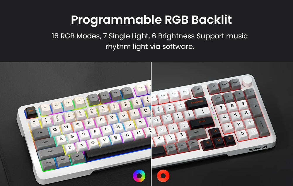 Redragon K688WGL-RGB-PRO Mechanical Keyboard, 98-Key + Knob, Tri-Mode Wired/2.4G/Bluetooth, Hot-Swappable LongYin Linear Switch, RGB Backlit, 4000mAh Battery