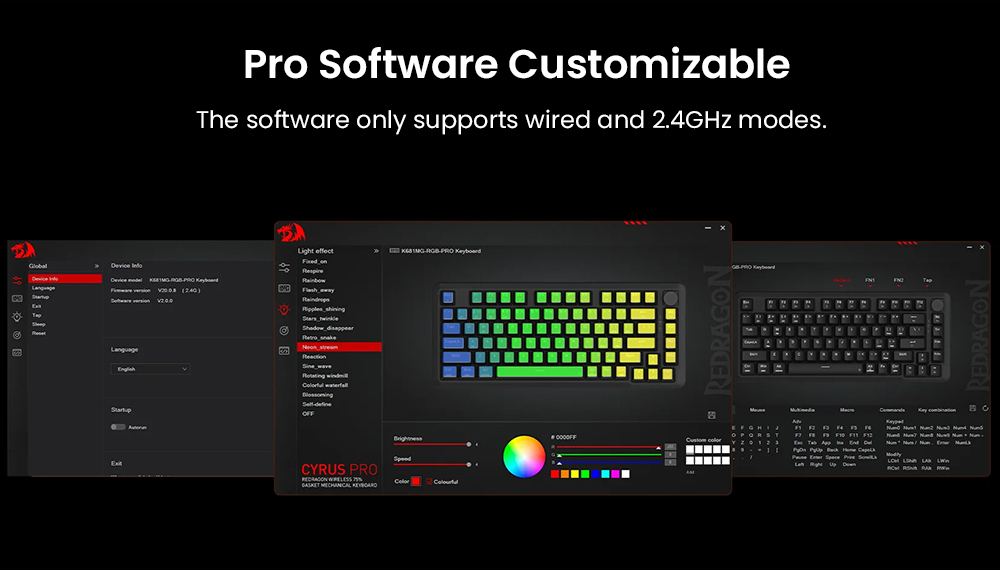 Redragon K688WGL-RGB-PRO Mechanical Keyboard, 98-Key + Knob, Tri-Mode Wired/2.4G/Bluetooth, Hot-Swappable LongYin Linear Switch, RGB Backlit, 4000mAh Battery